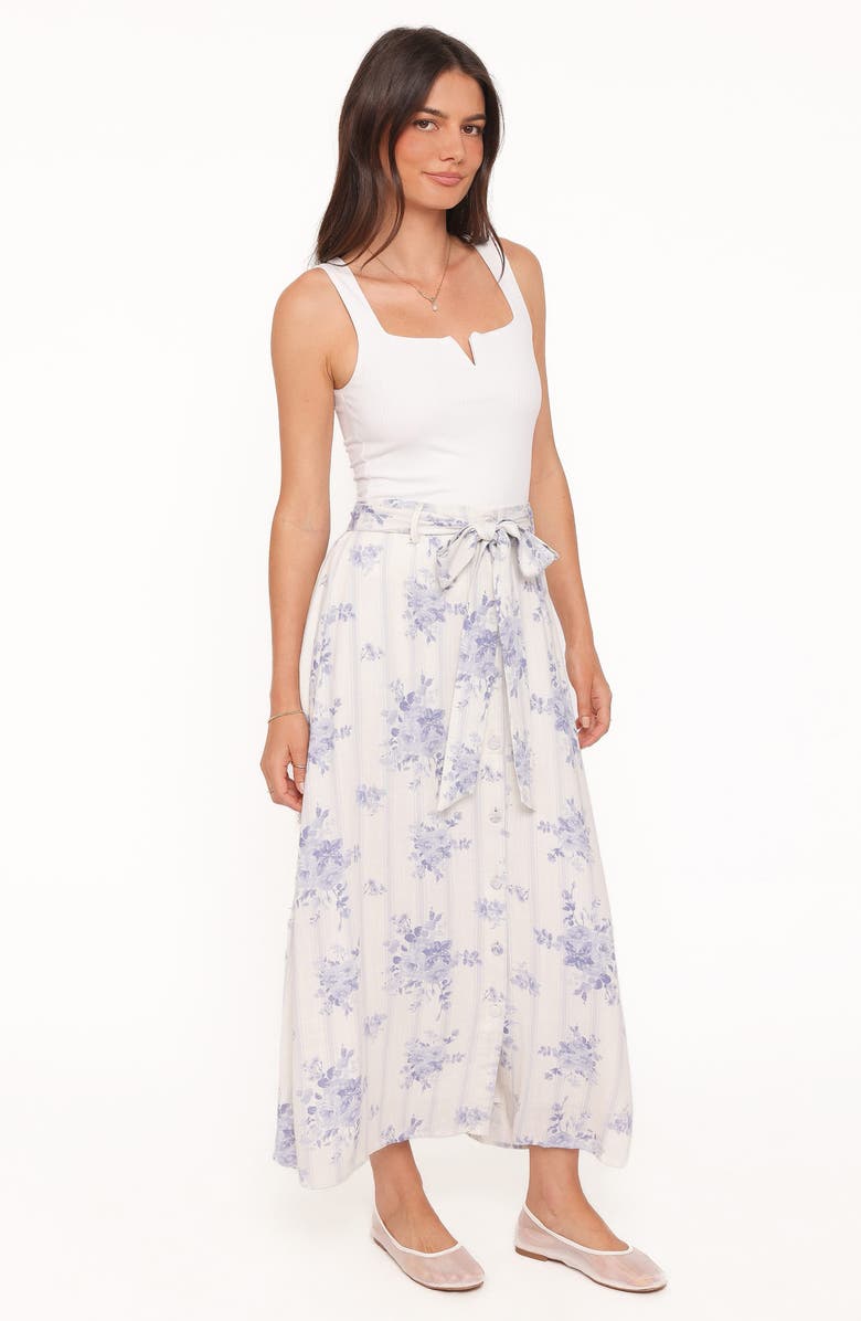Petal & Pup Xander Tie Waist Cotton & Linen Maxi Skirt, Alternate, color, Lilac Floral