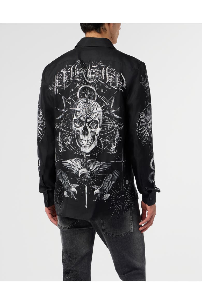 Silk Shirt All-Over Tattoo Men, Alternate, color, black