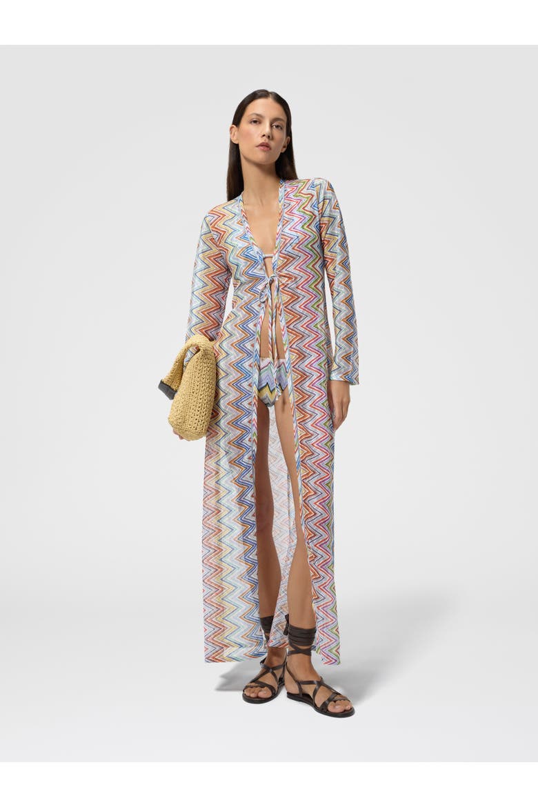 Long Zig Zag Fabric Cover-up Cardigan, Alternate, color, Multicoloured