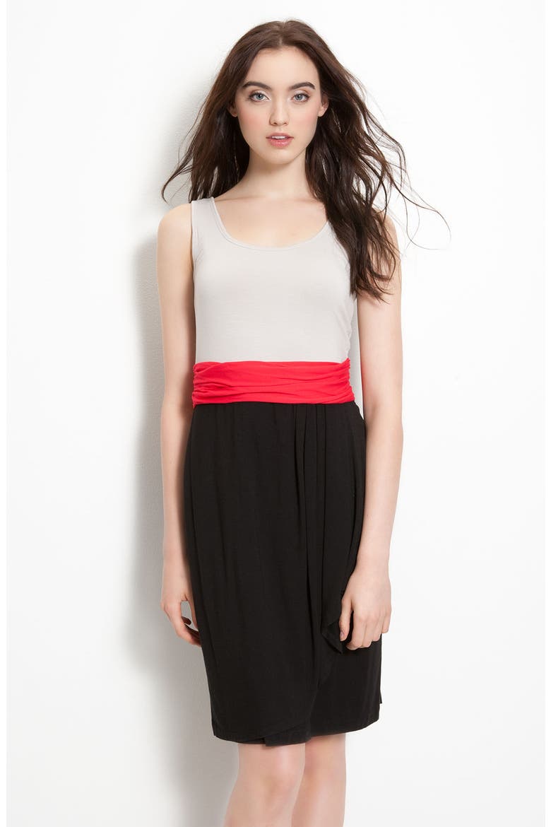 Sleeveless V-Neck Dress, Main, color, OYSTR/ RD HOT/BLK