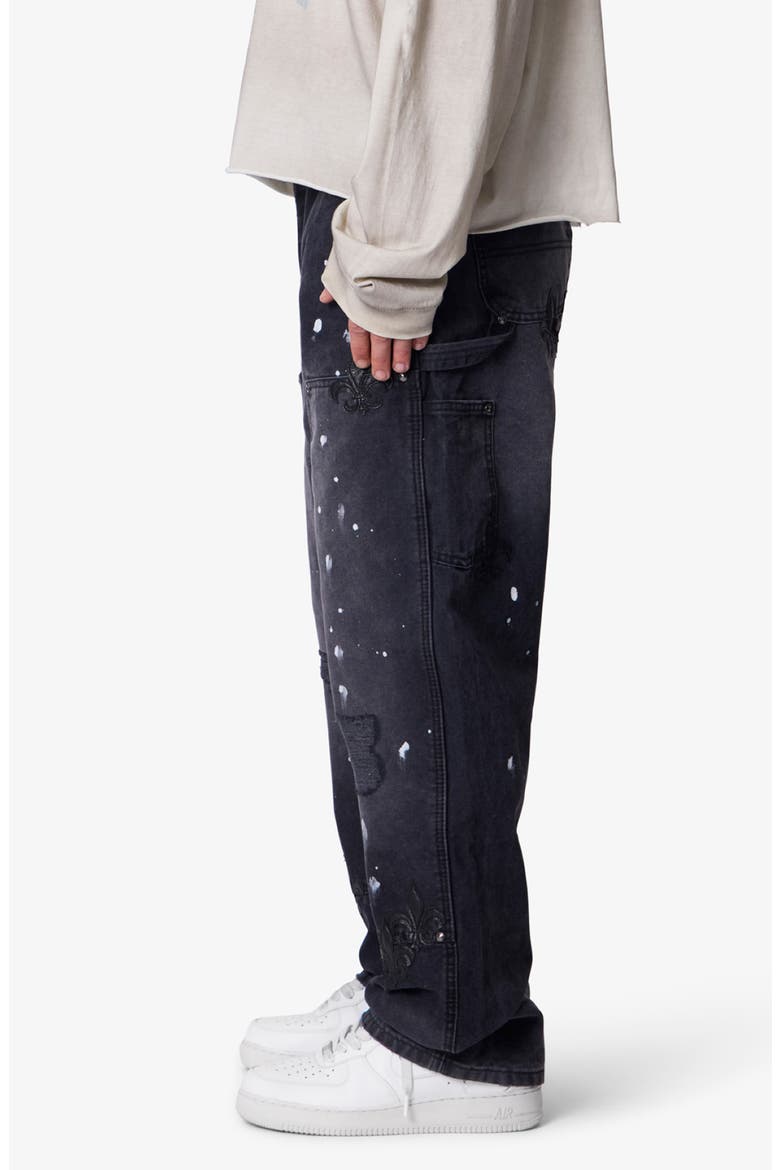 Fleur Paint Splatter Ultra Baggy Cotton Pants, Alternate, color, WASHED BLACK