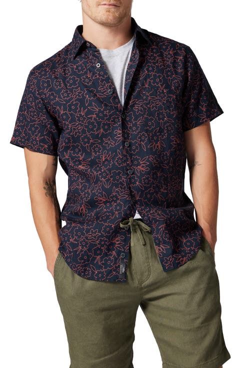 Barrytown Sports Fit Floral Short Sleeve Linen Button-Up Shirt