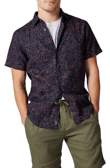 Rodd & Gunn Barrytown Sports Fit Floral Short Sleeve Linen Button-up Shirt In Peach