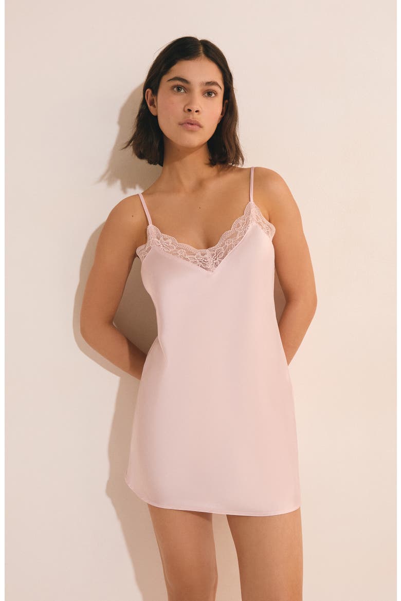 Desire Lace Trimmed Chemise, Alternate, color, PINK