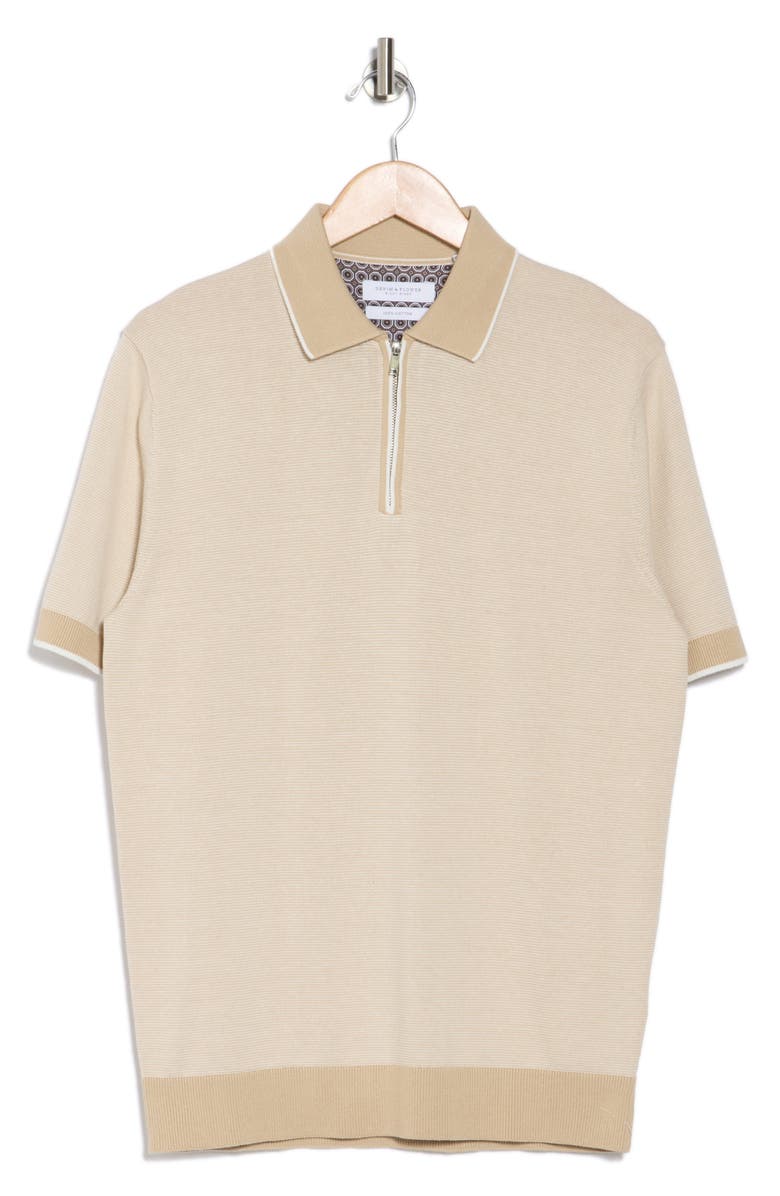 DENIM AND FLOWER Tipped Zip Cotton Polo, Alternate, color,