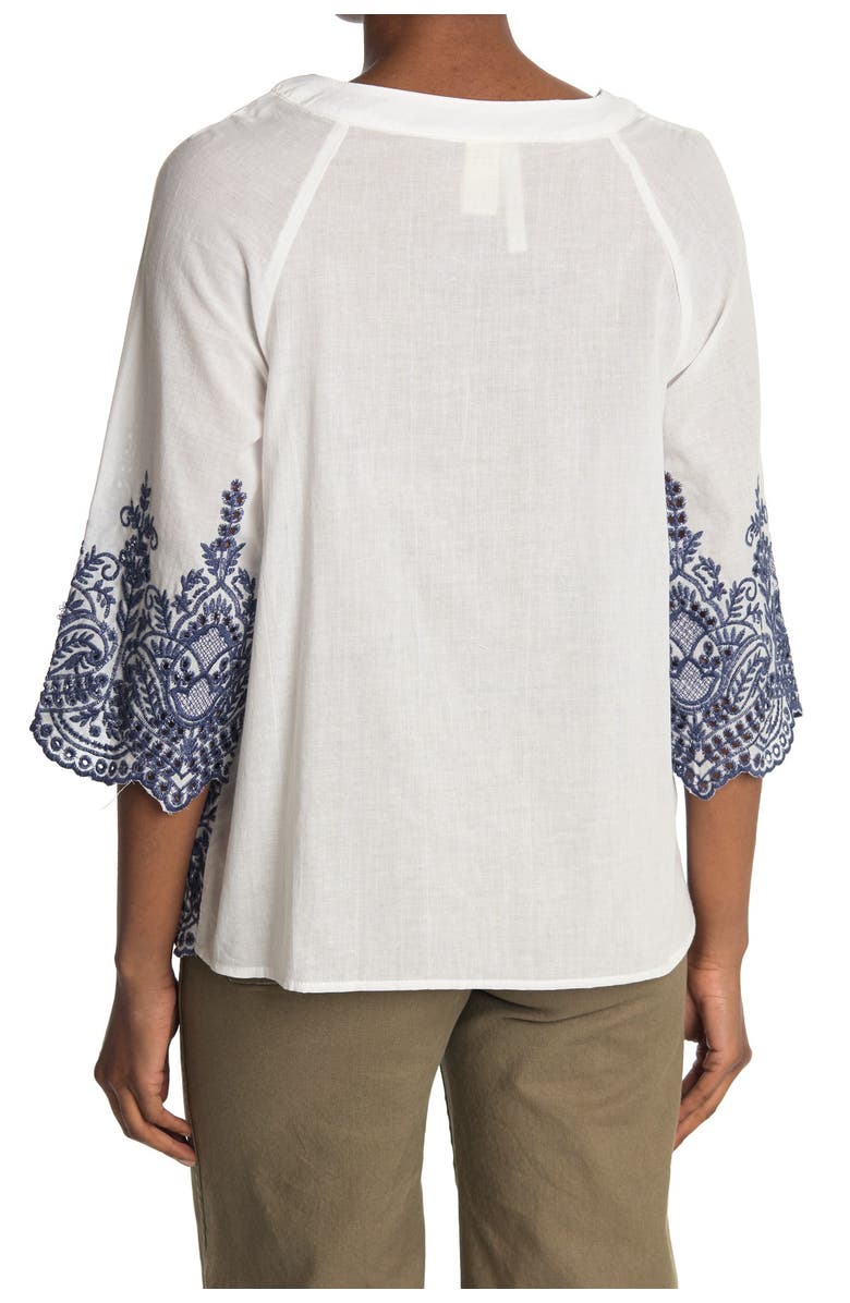 Forgotten Grace Button Front 3/4 Sleeve Embroidered Blouse, Alternate, color, 