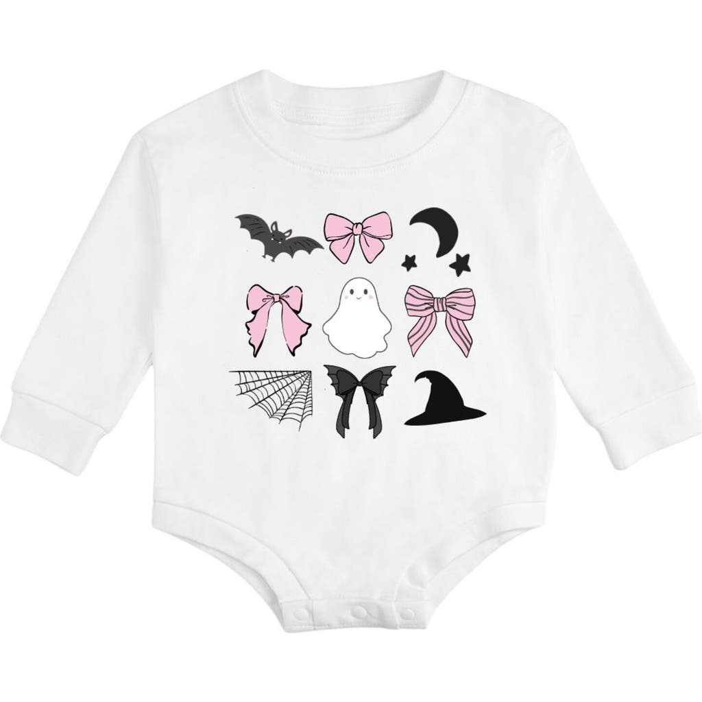 Sweet Wink Spooky Bow Halloween Long Sleeve Romper In White