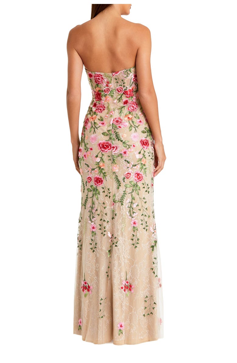 Mac Duggal Floral Embroidered Strapless Bustier Gown, Alternate, color, Nude Multi
