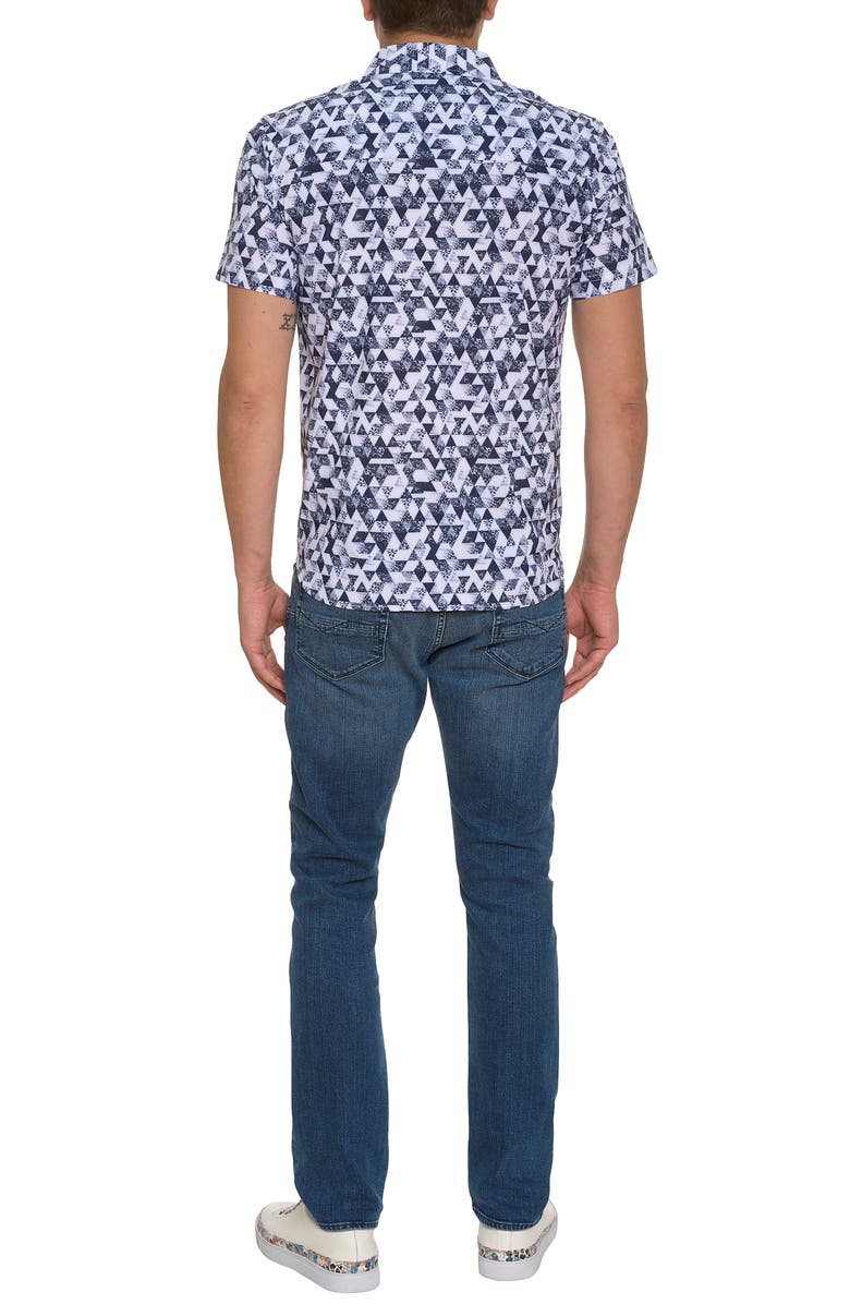 Robert Graham Stamos Geo Print Short Sleeve Button-Up Knit Shirt, Alternate, color, 