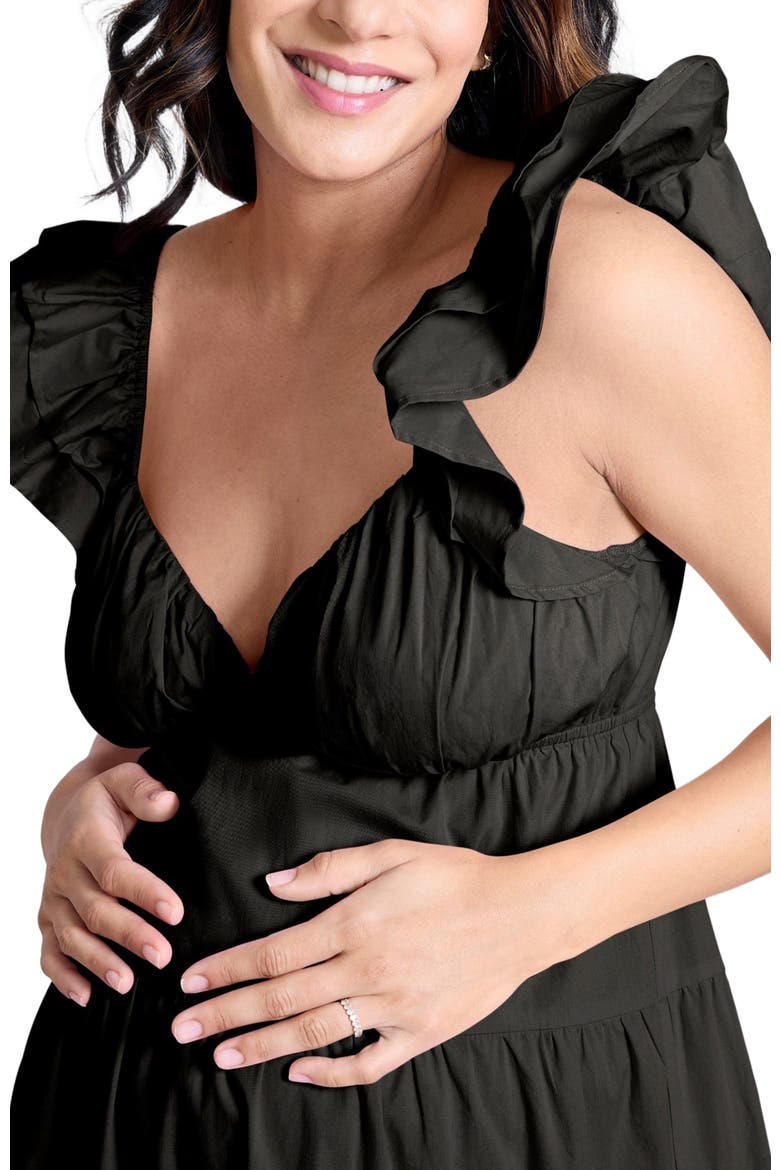 Ruffle Sleeve Tie-Back Maternity Maxi Dress, Alternate, color, Black