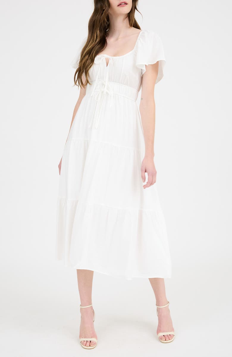 AUGUST SKY Flutter Sleeve Tiered Maxi Dress, Main, color, White