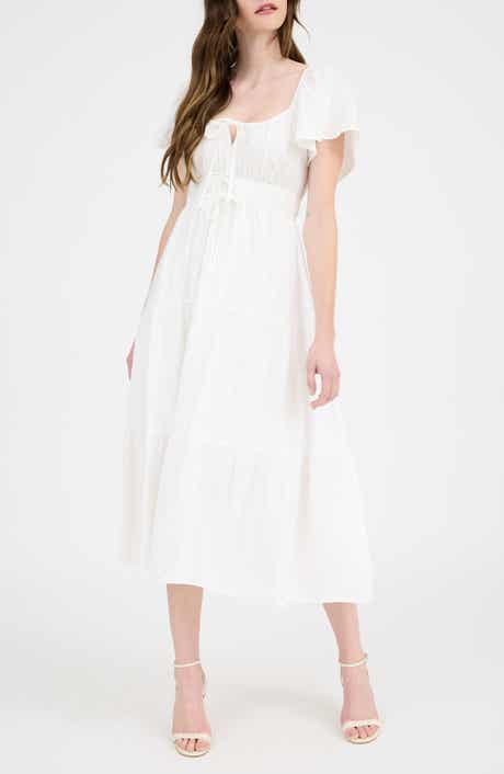 AUGUST SKY Flutter Sleeve Tiered Maxi Dress