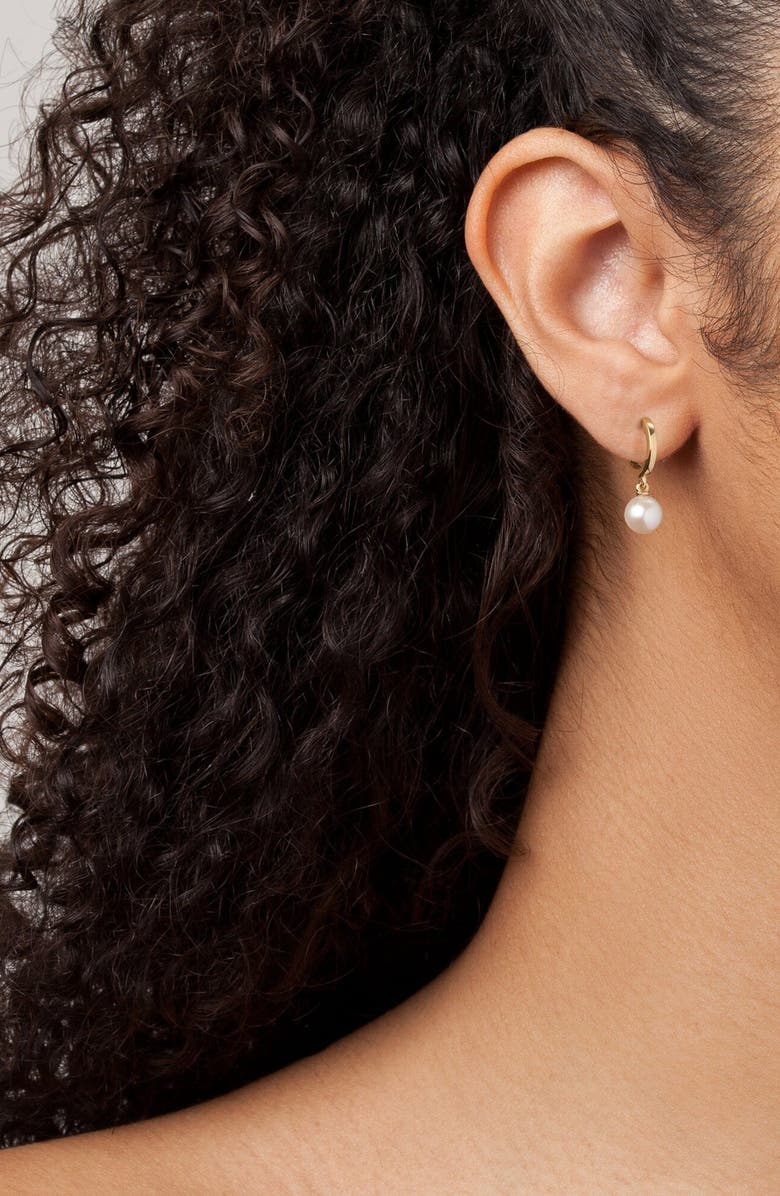 Aurate New York Pearl Huggie Earrings, Alternate, color, Yellow