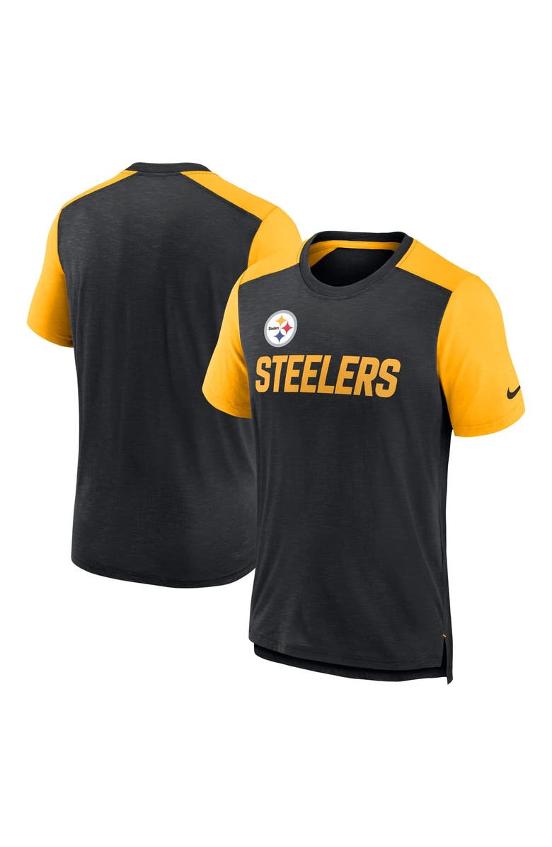 Nike Men's Nike Heathered Black/Heathered Gold Pittsburgh Steelers Color Block Team Name T-Shirt, Main, color, Heather Black