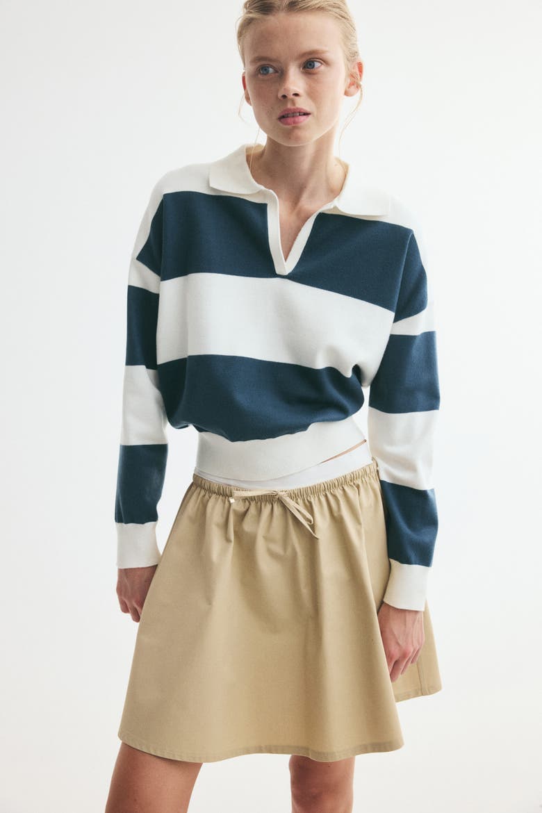 Fine-knit Polo Shirt, Alternate, color, Dark turquoise/cream striped