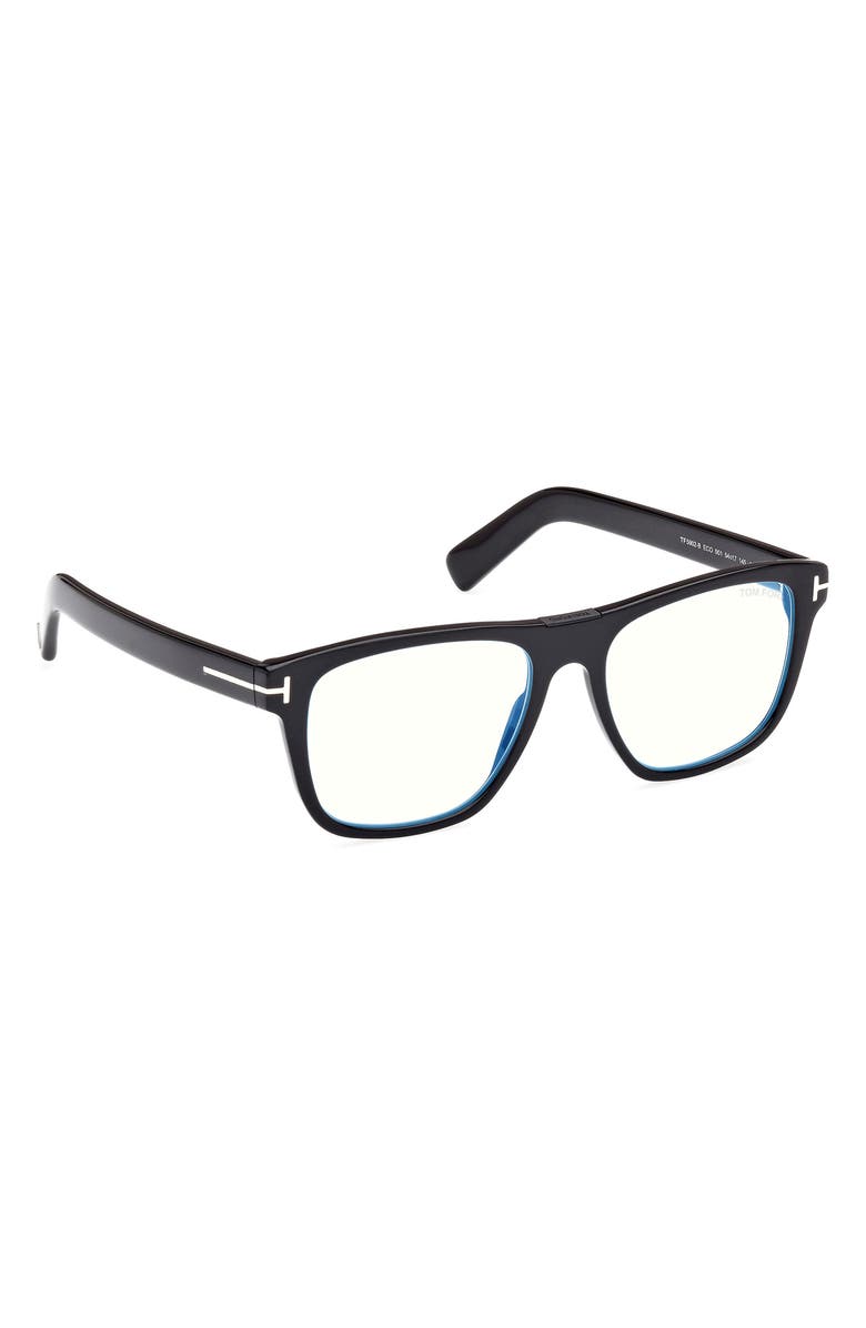 TOM FORD 54mm Square Blue Light Blocking Optical Glasses, Alternate, color, Black Eco / T Logo