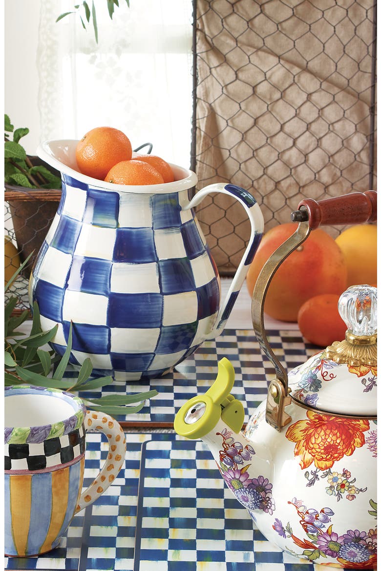 Royal Check Enameled Steel 3-Quart Pitcher, Alternate, color, BLUE/ WHITE