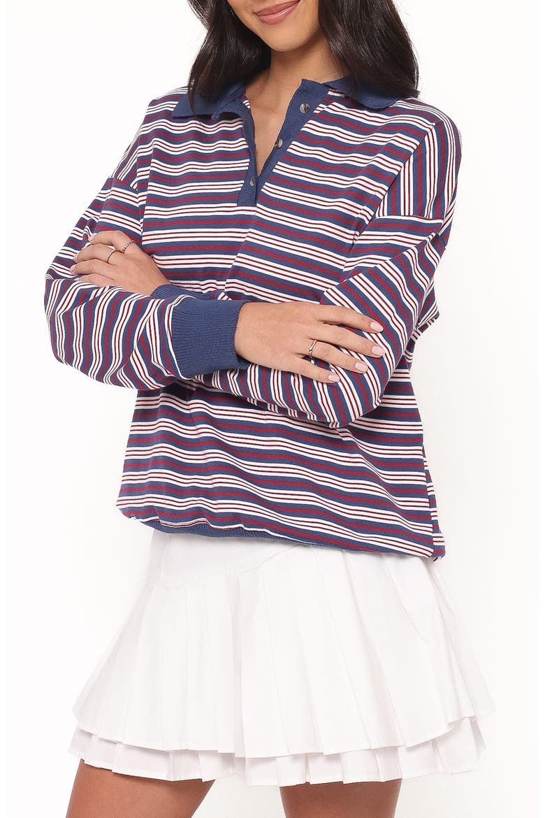 Beau Long Sleeve Polo Top, Alternate, color, NAVY STRIPE