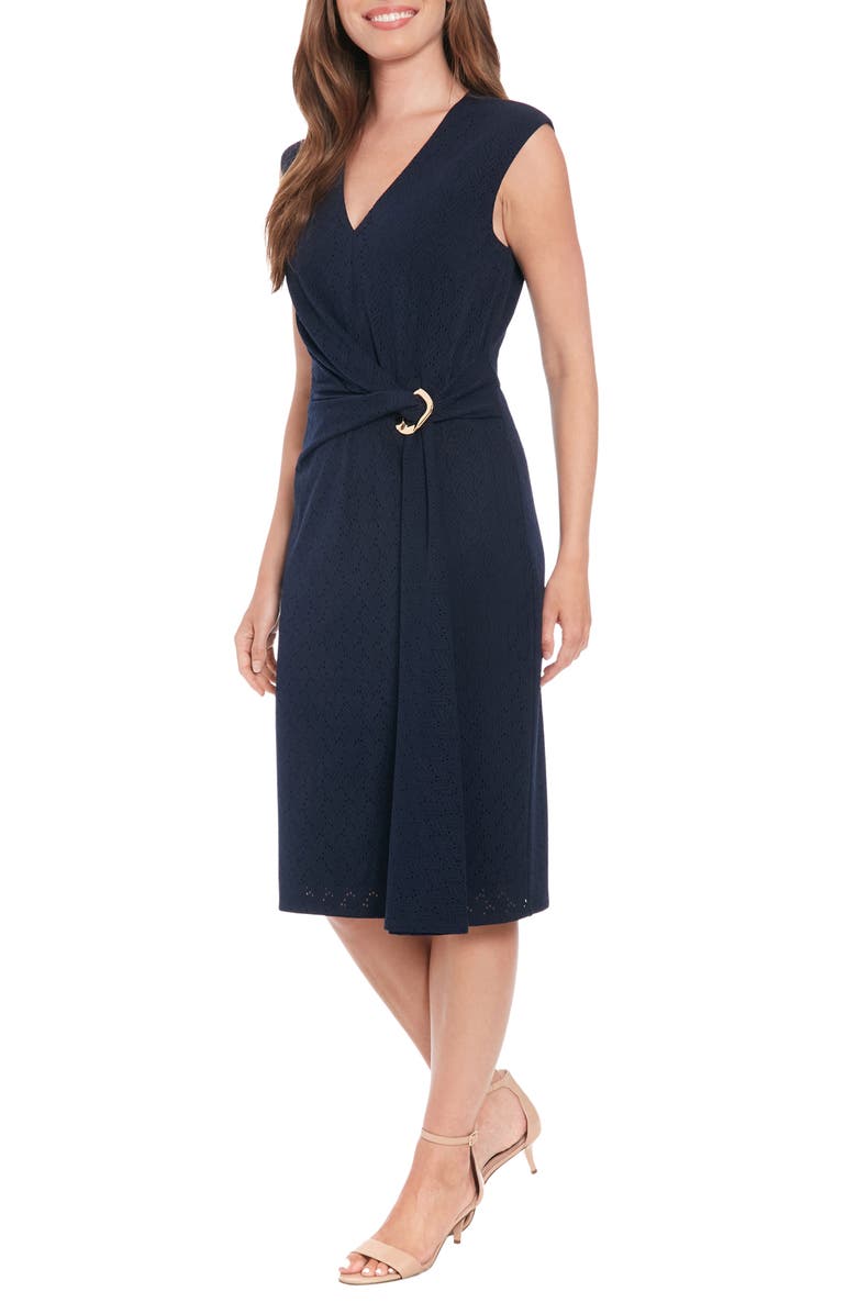 London Times Sleeveless Twisted Waist Midi Dress, Alternate, color, 