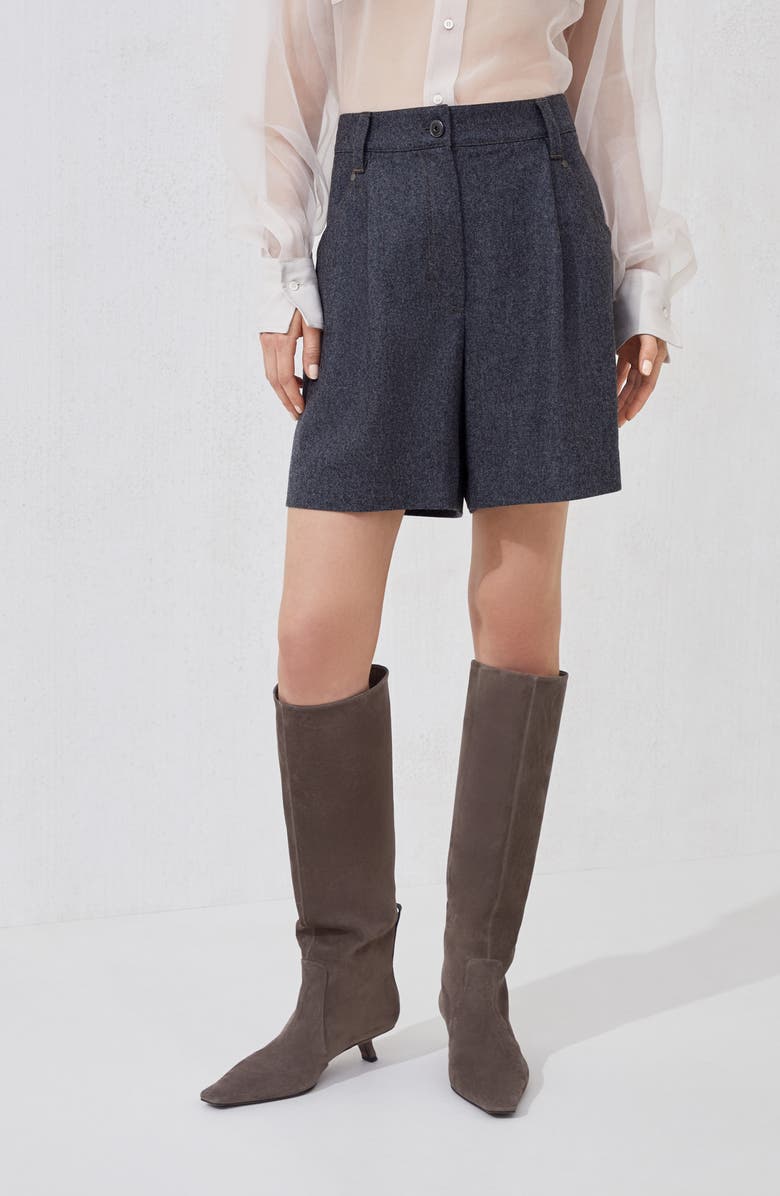 Brunello Cucinelli Baggy shorts with monili, Alternate, color, Lead