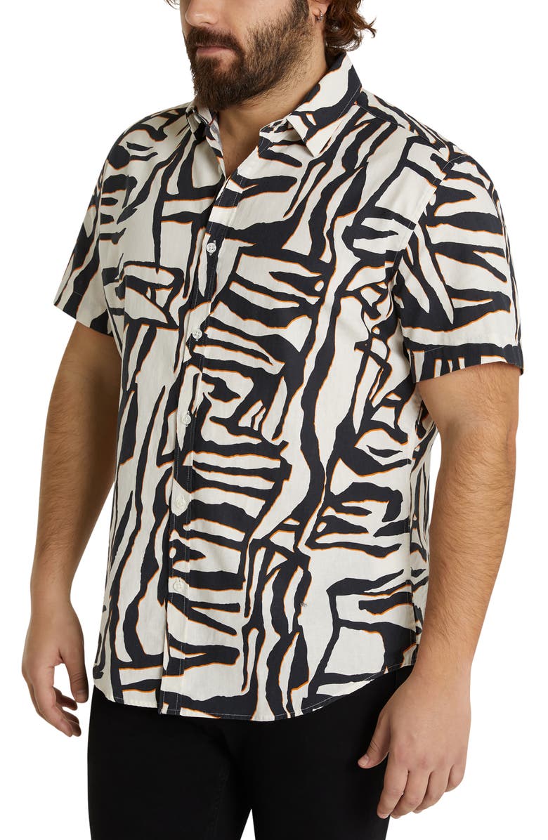 Johnny Bigg Tyson Zebra Print Linen & Cotton Short Sleeve Button-Up Shirt, Alternate, color,
