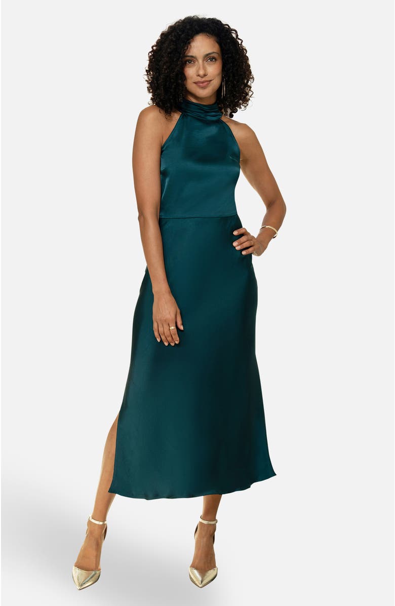 Yumi Satin Halter Neck Midi Dress, Main, color, Green