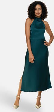 Yumi Satin Halter Neck Midi Dress