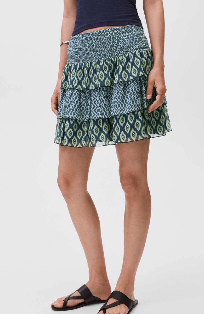 MANGO TEEN Print Tiered Ruffle Skirt, Alternate, color, Navy