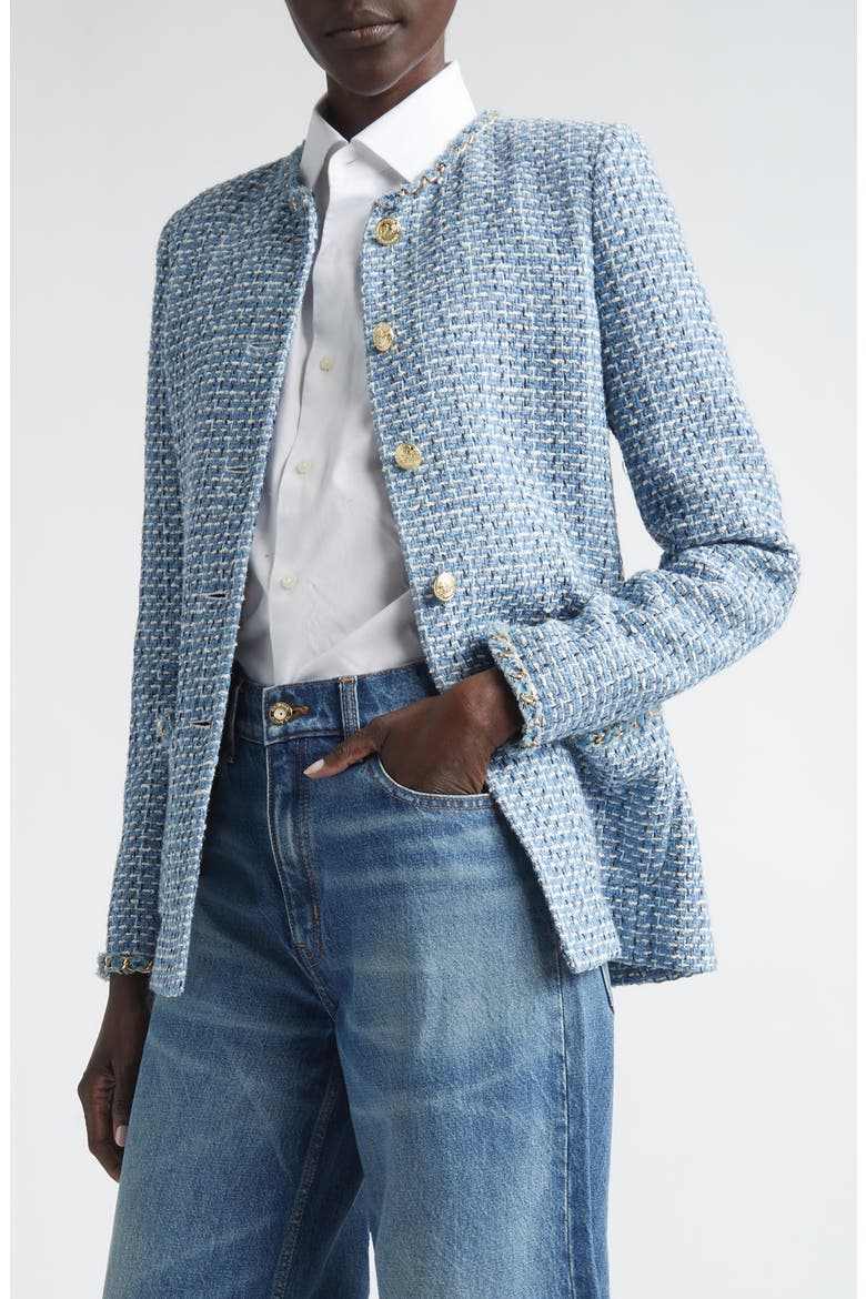 Vilette Tweed Jacket, Main, color, DENIM BLUE/ MIDNIGHT