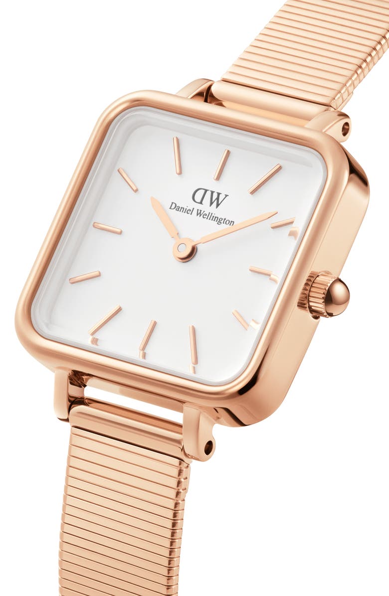 Daniel Wellington Quadro Studio Mesh Strap Watch, 22mm, Alternate, color, Rose Gold/ White