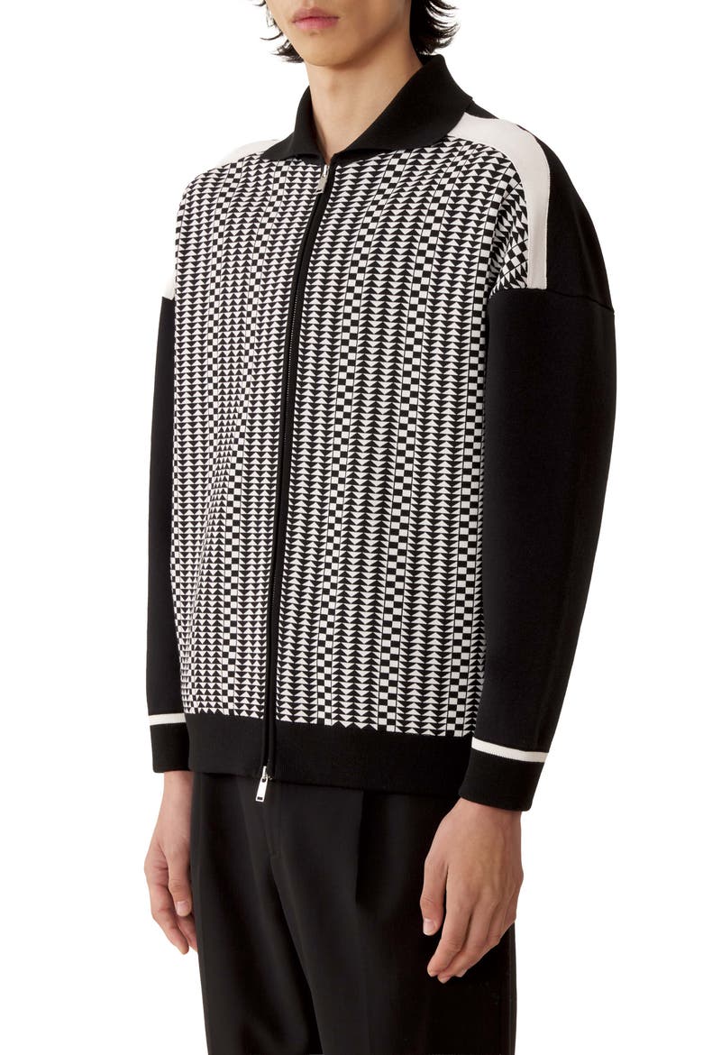 Zip Jacket In Silk And Cotton Jacquard, Alternate, color, Black/Ecru