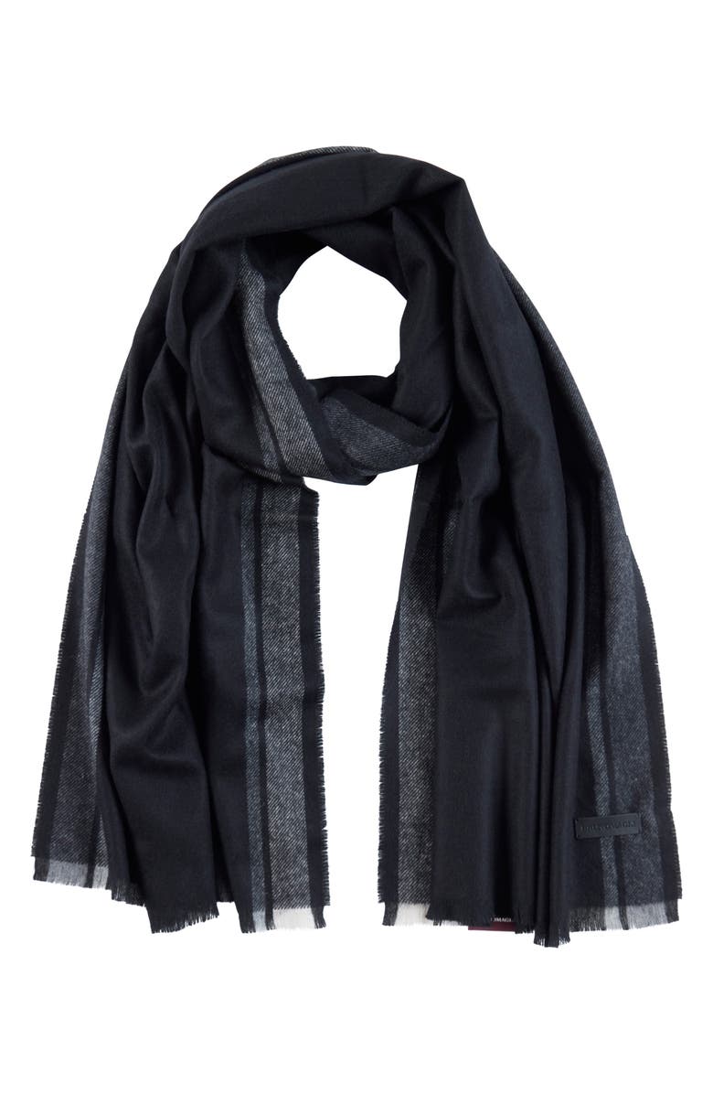 Bruno Magli Glen Plaid Double Face Silk & Cashmere Blend Scarf, Main, color, Black