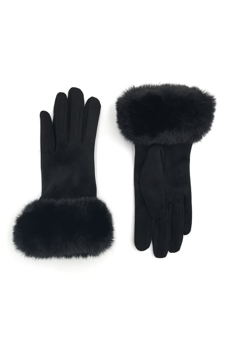 Faux Fur Cuff Gloves, Main, color, BLACK