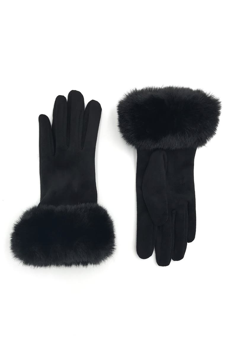 SURELL Faux Fur Cuff Gloves, Main, color, Black