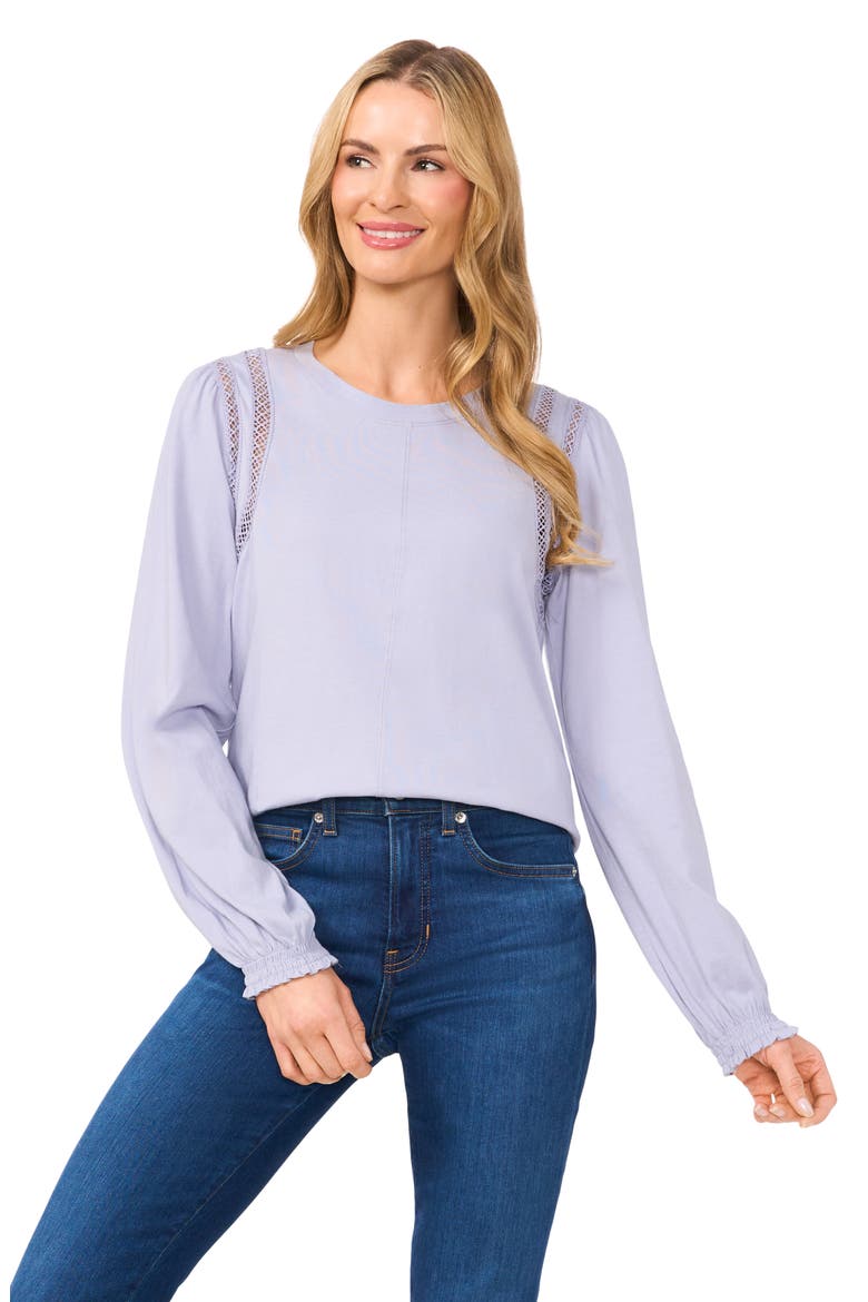Lace Inset Long Sleeve Jersey Top, Alternate, color, SLATE BLUE