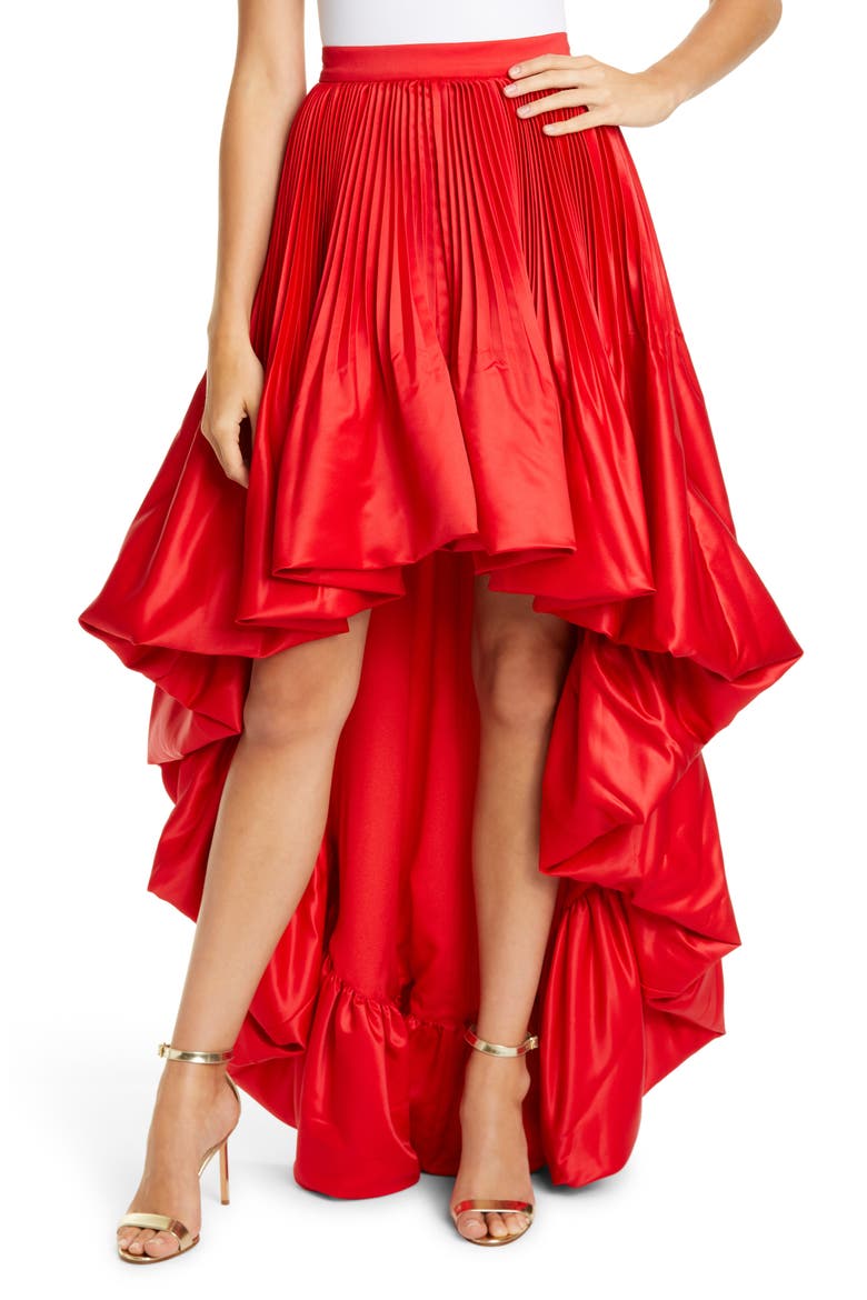 Sabinas High/Low Satin Skirt, Alternate, color, RED