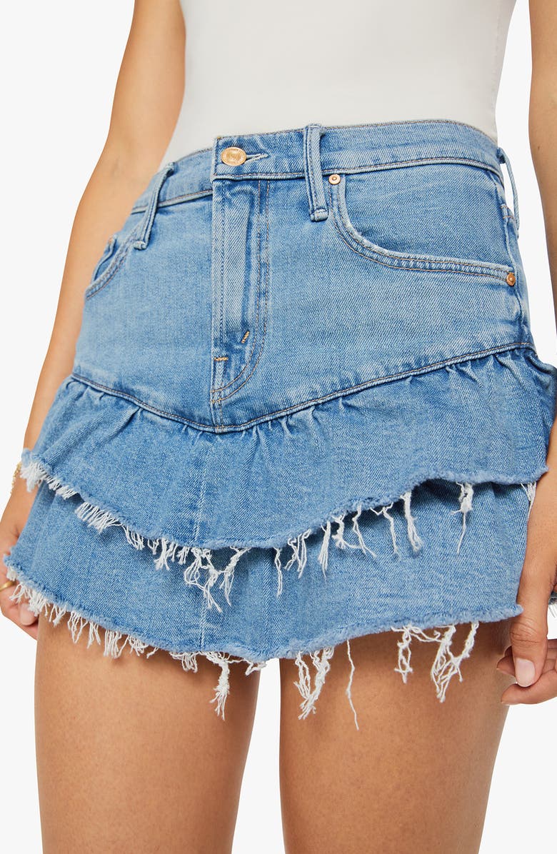 MOTHER The Ruffle My Feathers Denim Miniskirt, Alternate, color, Chaos Came Knocking