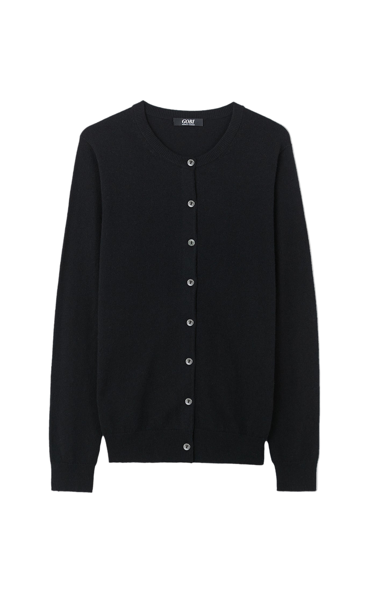 Gobi Cashmere Timeless Cashmere Crewneck Cardigan, Alternate, color, Black