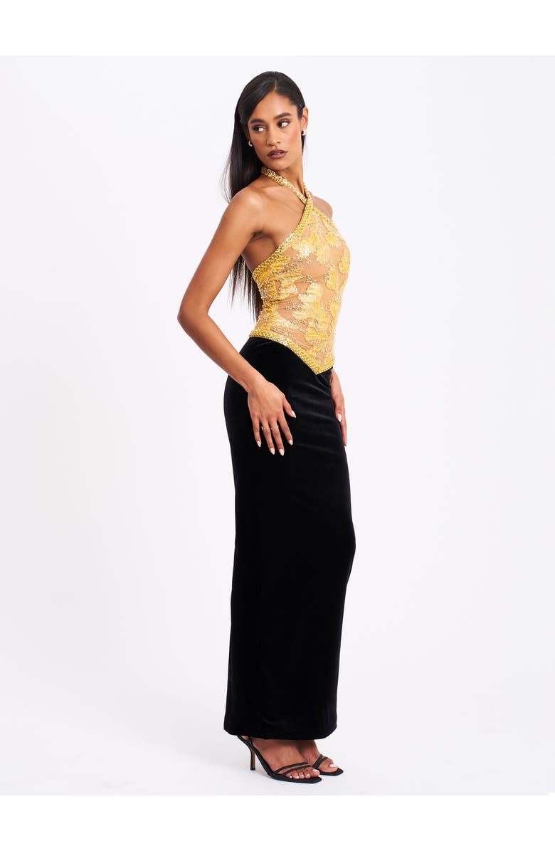 Miss Circle Gazelle Embroidered Vintage Style Maxi Dress, Alternate, color, Black