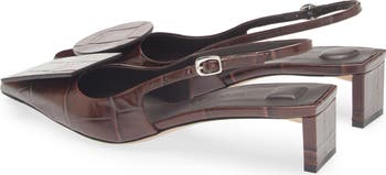 Les Duelo Mismatched Croc Embossed Kitten Heel Slingback Pump