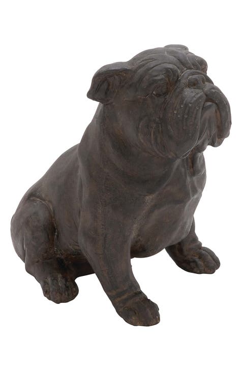 Brown Polystone Bull Dog Sculpture