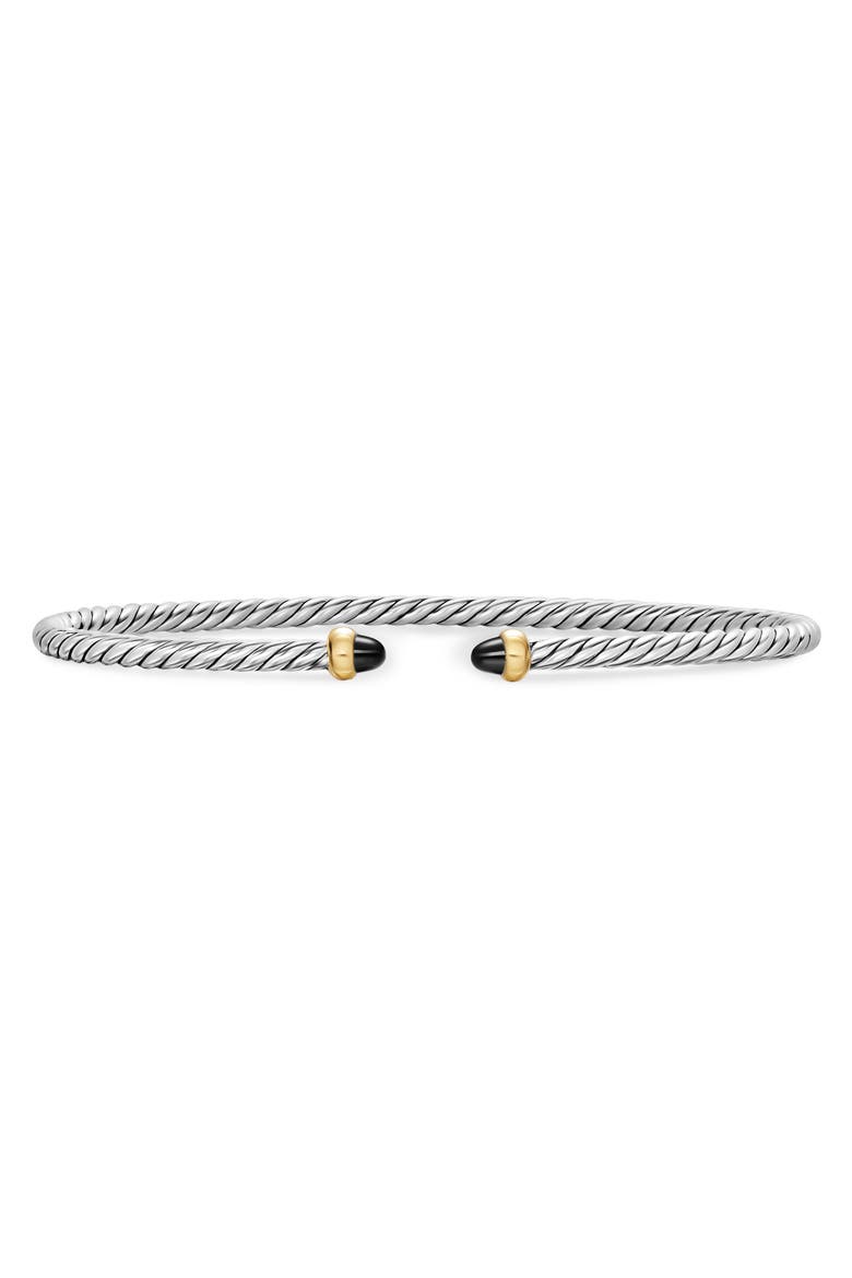 Micro Cable Flex Bracelet in Sterling Silver with 14K Gold and Black Onyx, Main, color, SILVER