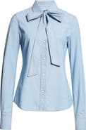 ST. JOHN Tie Neck Chambray Shirt