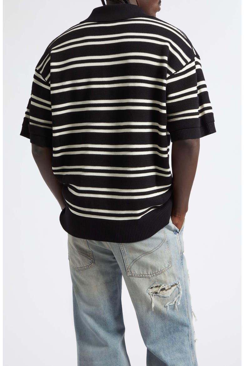 MA Stripe Polo Sweater, Alternate, color, BLACK