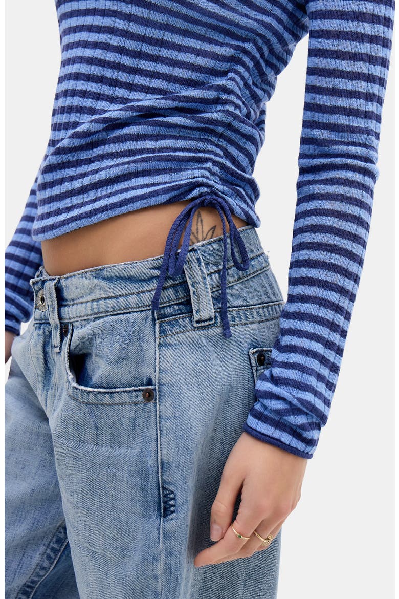 Stripe Side Ruched Sheer Knit Top, Alternate, color, BLUE