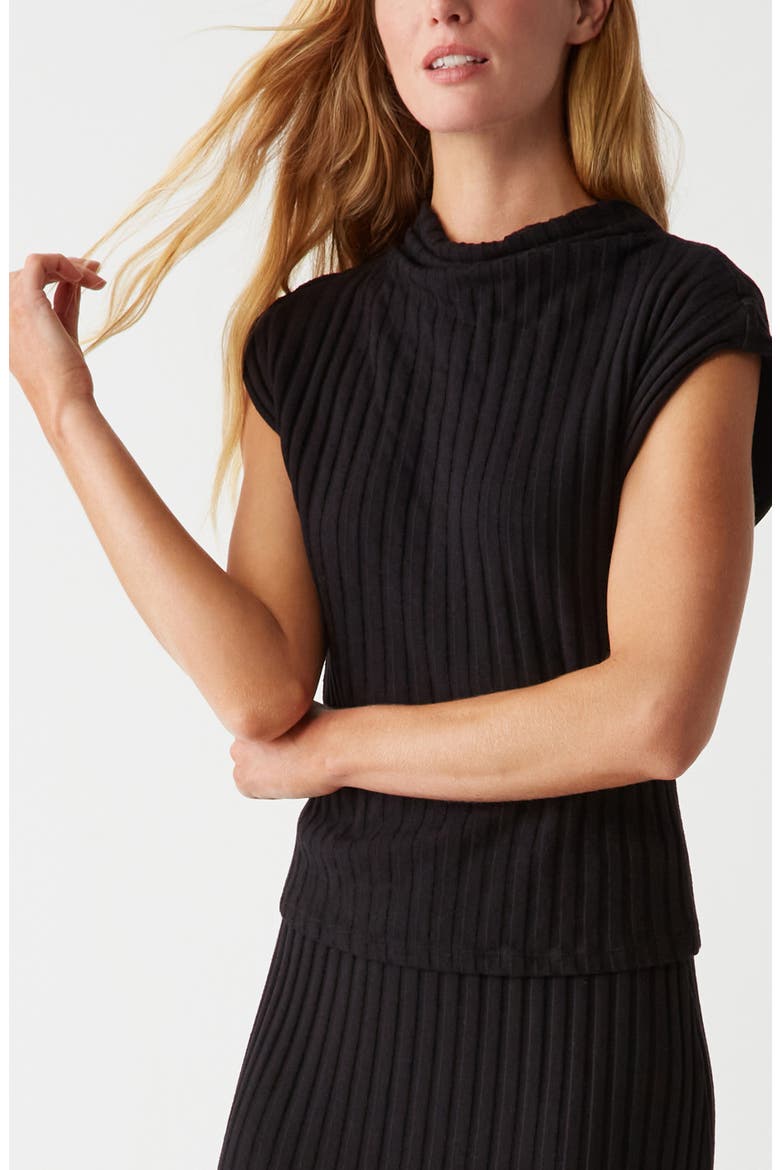 Nara Rib Funnel Neck Cotton Blend Knit Top, Alternate, color, BLACK
