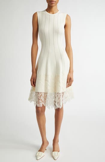 Lela Rose Lace Trim Sleeveless Rib Dress Nordstromrack