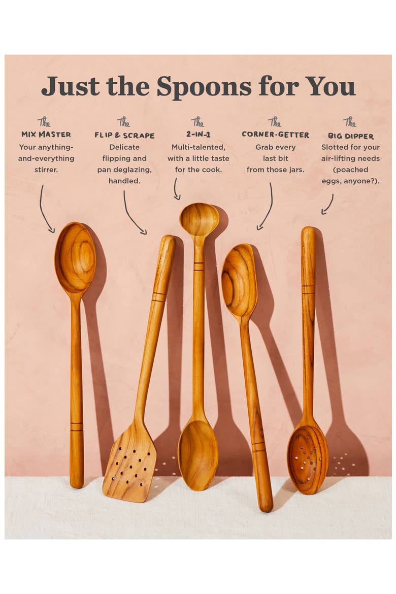 Pack of 5 Water Resistant Teak Spatulas, Alternate, color, NATURAL