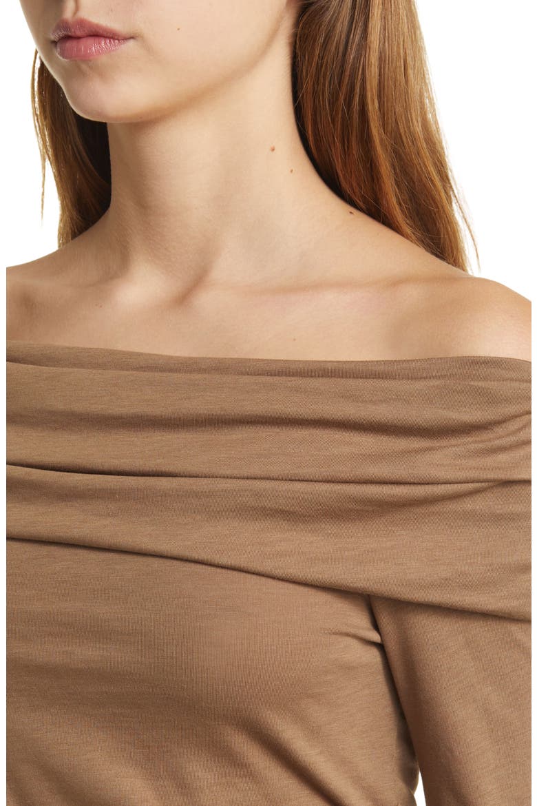 Abana Drape Off the Shoulder Long Sleeve Pima Cotton Blend Top, Alternate, color, TEDDY