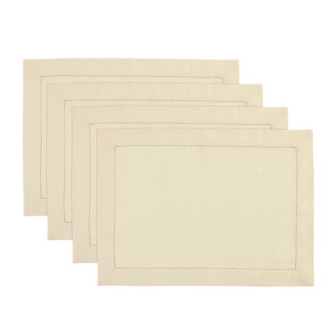 Linen Placemats Set of 4, 14 x 19 Inch for Dining Table, Holiday and Everyday Table Decor - Medium Weight Hemstitch